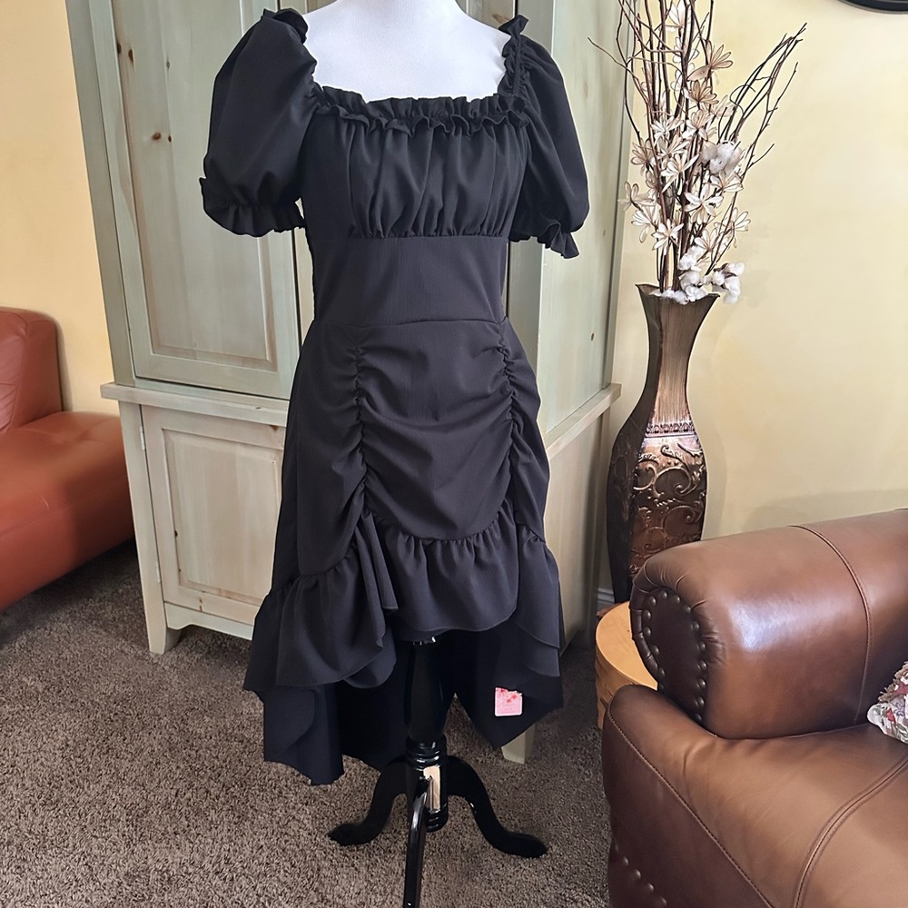 SHEIN Black High Low Ruffled Dress